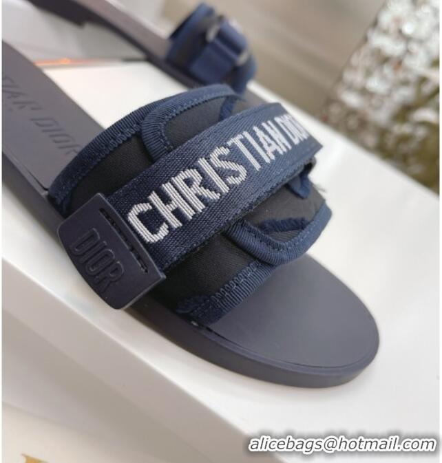 Top Quality Dior Dio(r)evolution Flat Slide Sandals 050621 Navy Blue/Black