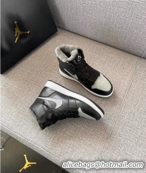 Well Crafted Nike WMNS AJ1 High-Top Sneakers in Calfskin and Wool CD1162 Black 2020