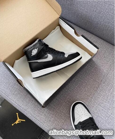 Well Crafted Nike WMNS AJ1 High-Top Sneakers in Calfskin and Wool CD1162 Black 2020