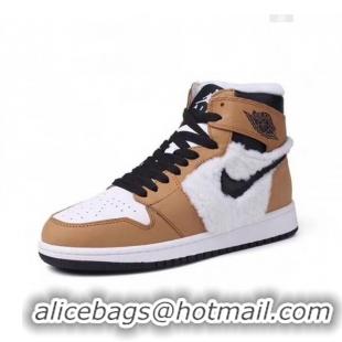 Grade Design Nike WMNS AJ1 High-Top Sneakers in Calfskin and Wool CD1162 Brown 2020