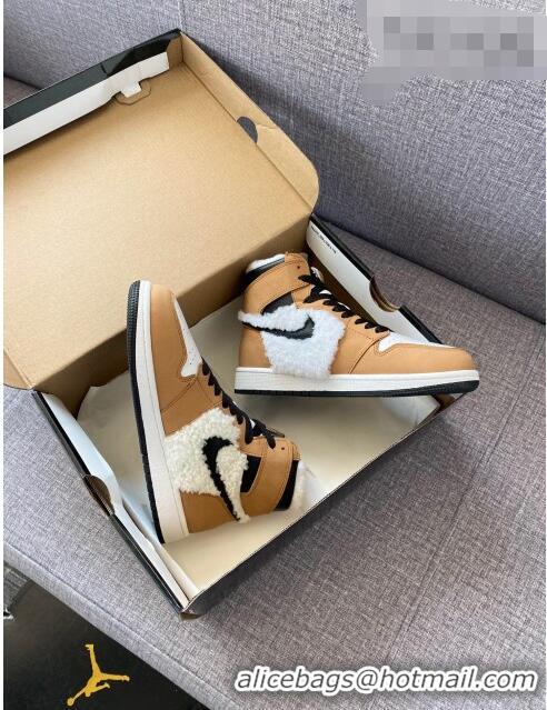 Grade Design Nike WMNS AJ1 High-Top Sneakers in Calfskin and Wool CD1162 Brown 2020