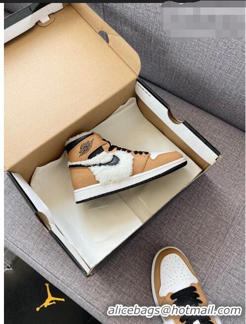 Grade Design Nike WMNS AJ1 High-Top Sneakers in Calfskin and Wool CD1162 Brown 2020