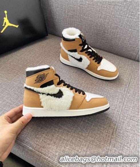 Grade Design Nike WMNS AJ1 High-Top Sneakers in Calfskin and Wool CD1162 Brown 2020