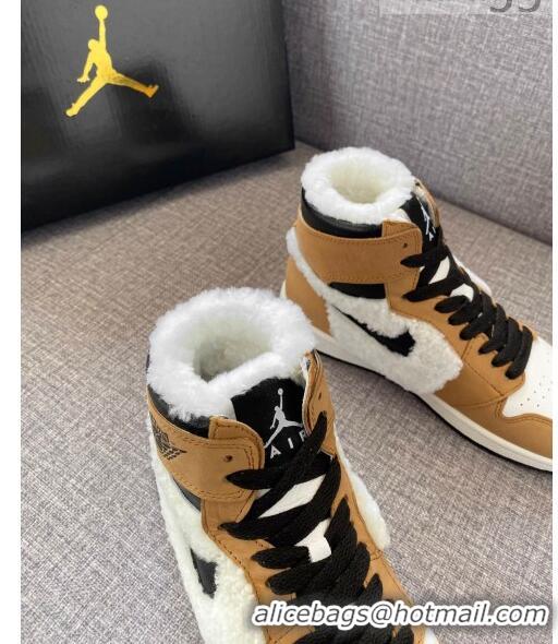 Grade Design Nike WMNS AJ1 High-Top Sneakers in Calfskin and Wool CD1162 Brown 2020