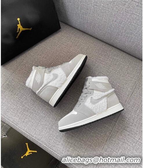 Super Quality Nike WMNS AJ1 High-Top Sneakers in Calfskin and Wool CD1162 Grey 2020