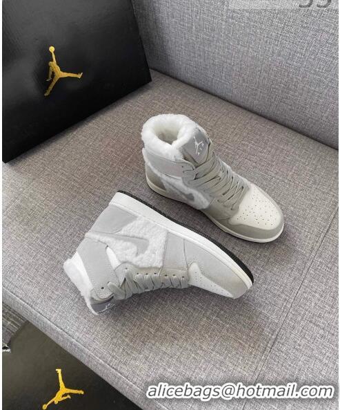 Super Quality Nike WMNS AJ1 High-Top Sneakers in Calfskin and Wool CD1162 Grey 2020