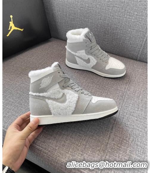 Super Quality Nike WMNS AJ1 High-Top Sneakers in Calfskin and Wool CD1162 Grey 2020