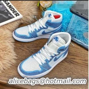 New Style Nike Air Jordan Crystal Allover High-top Sneakers CD2164 Light Blue 2020(For Women and Men)