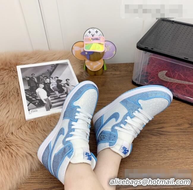 New Style Nike Air Jordan Crystal Allover High-top Sneakers CD2164 Light Blue 2020(For Women and Men)