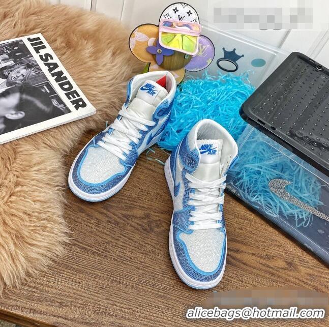 New Style Nike Air Jordan Crystal Allover High-top Sneakers CD2164 Light Blue 2020(For Women and Men)