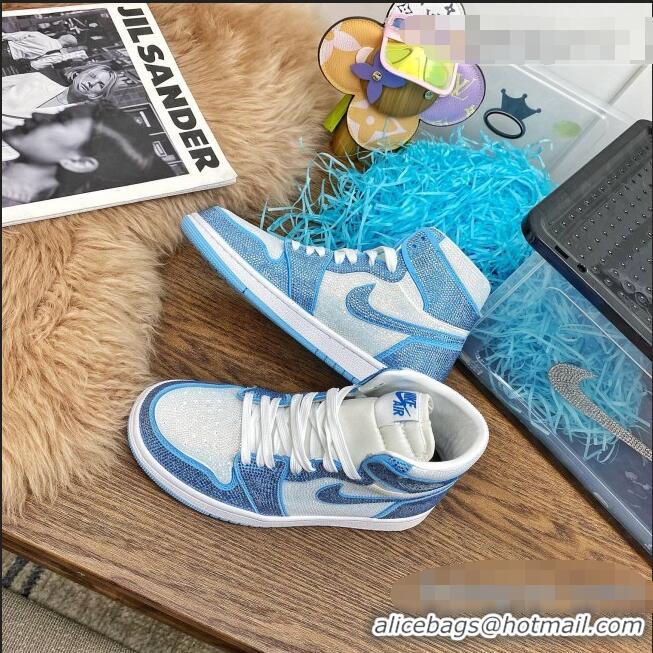 New Style Nike Air Jordan Crystal Allover High-top Sneakers CD2164 Light Blue 2020(For Women and Men)