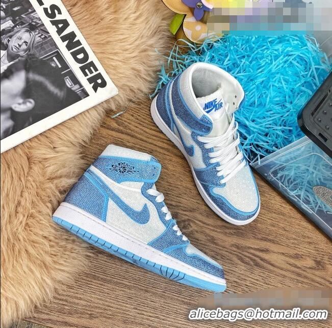 New Style Nike Air Jordan Crystal Allover High-top Sneakers CD2164 Light Blue 2020(For Women and Men)