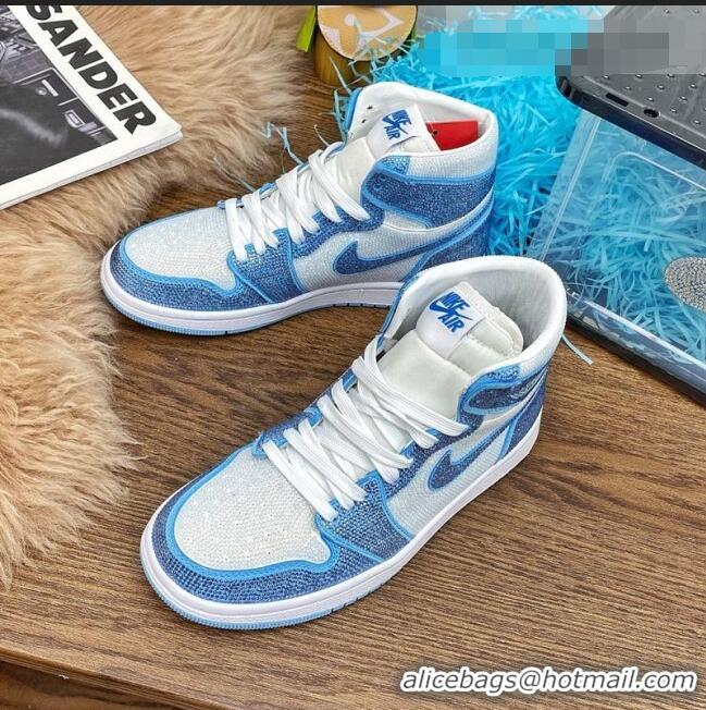 New Style Nike Air Jordan Crystal Allover High-top Sneakers CD2164 Light Blue 2020(For Women and Men)