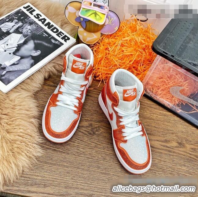 Fashion Nike Air Jordan Crystal Allover High-top Sneakers CD2164 Orange 2020(For Women and Men)