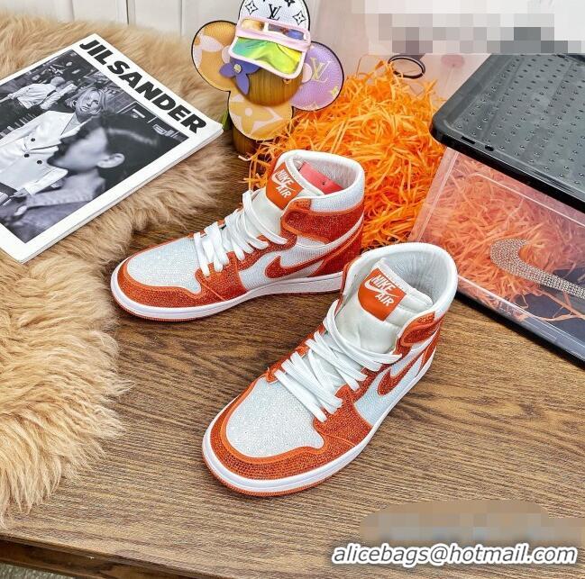 Fashion Nike Air Jordan Crystal Allover High-top Sneakers CD2164 Orange 2020(For Women and Men)