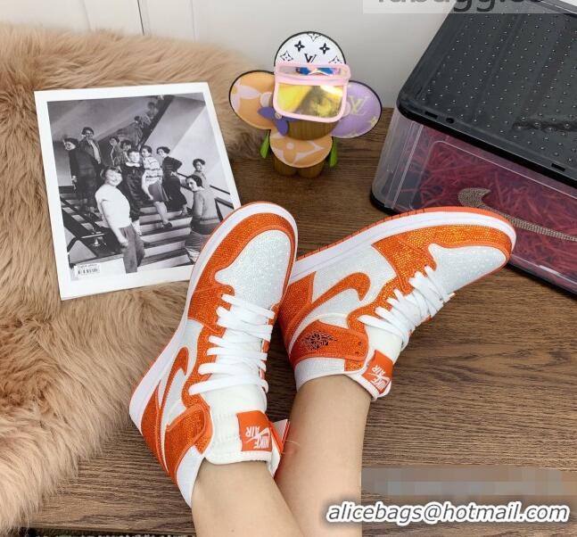 Fashion Nike Air Jordan Crystal Allover High-top Sneakers CD2164 Orange 2020(For Women and Men)