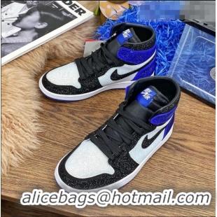 Low Cost Nike Air Jordan Crystal Allover High-top Sneakers CD2164 White/Blue 2020(For Women and Men)