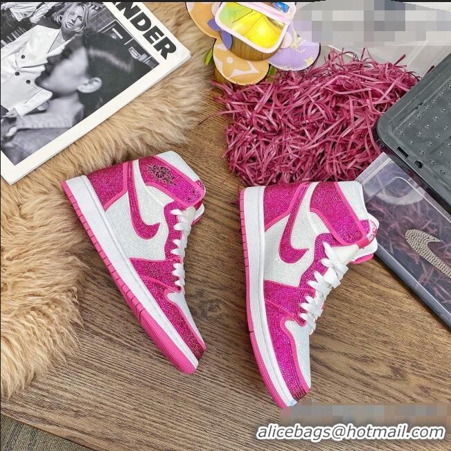 Classic Nike Air Jordan Crystal Allover High-top Sneakers CD2164 Hot Pink 2020(For Women and Men)