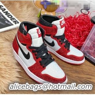 Top Quality Nike Air Jordan Crystal Allover High-top Sneakers CD2164 White/Red 2020(For Women and Men)