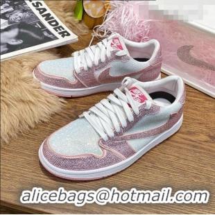 Buy Fashionable Nike Air Jordan Crystal Allover Low-top Sneakers CD0750 White/Pink 2021