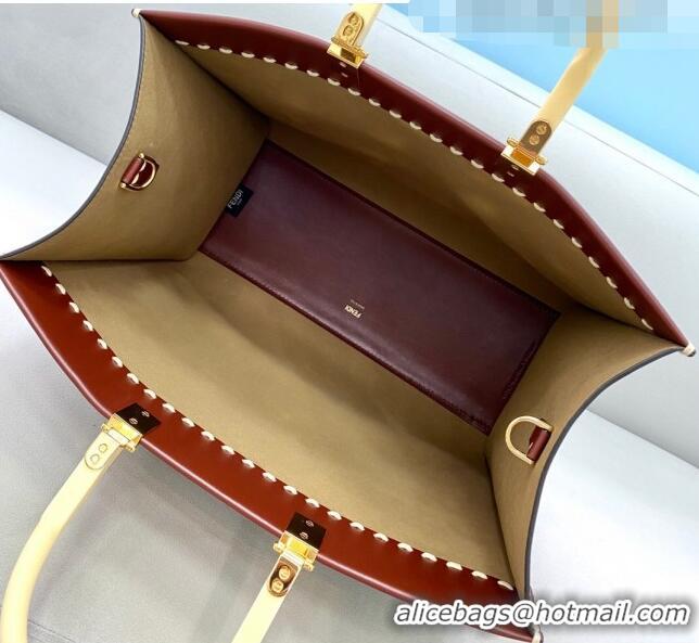 Buy Discount Fendi Sunshine Stitching Leather Medium Shopper Tote Bag FD0301 Brown 2021