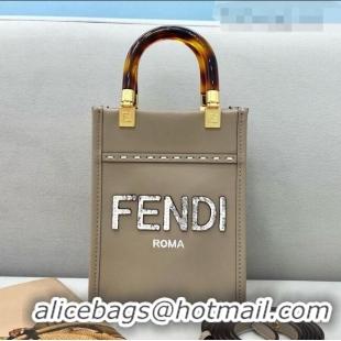 Luxury Cheap Fendi Sunshine Mini Shopper Tote Bag with Snakeskin Logo FD0305 Grey 2021