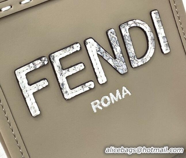 Luxury Cheap Fendi Sunshine Mini Shopper Tote Bag with Snakeskin Logo FD0305 Grey 2021