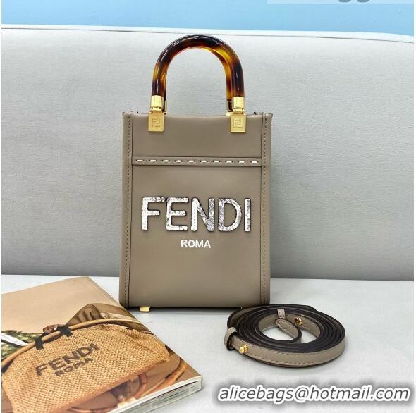 Luxury Cheap Fendi Sunshine Mini Shopper Tote Bag with Snakeskin Logo FD0305 Grey 2021