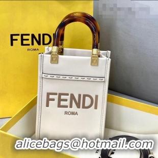 Inexpensive Fendi Sunshine Leather Mini Shopper Tote Bag FD0305 White 2021