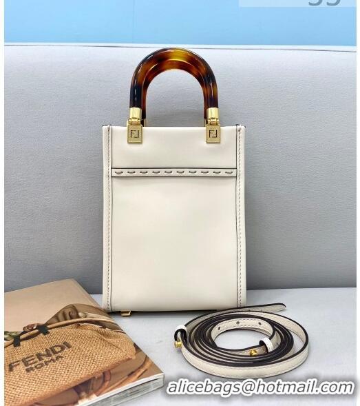 Inexpensive Fendi Sunshine Leather Mini Shopper Tote Bag FD0305 White 2021