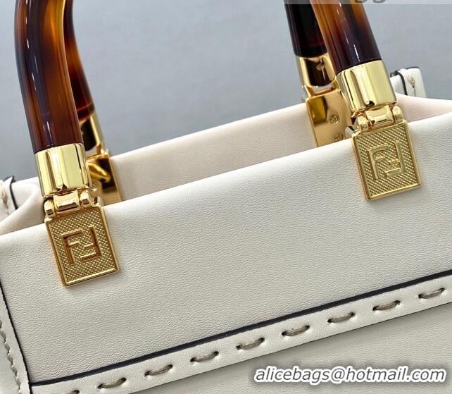 Inexpensive Fendi Sunshine Leather Mini Shopper Tote Bag FD0305 White 2021