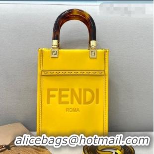 Best Price Fendi Sunshine Leather Mini Shopper Tote Bag FD0305 Yellow 2021