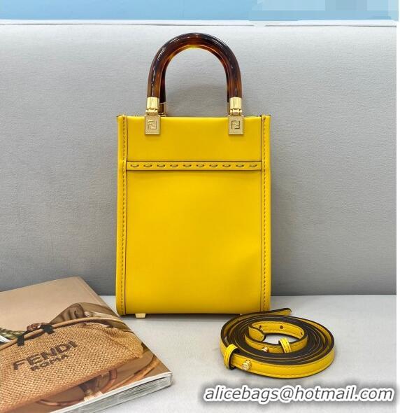 Best Price Fendi Sunshine Leather Mini Shopper Tote Bag FD0305 Yellow 2021