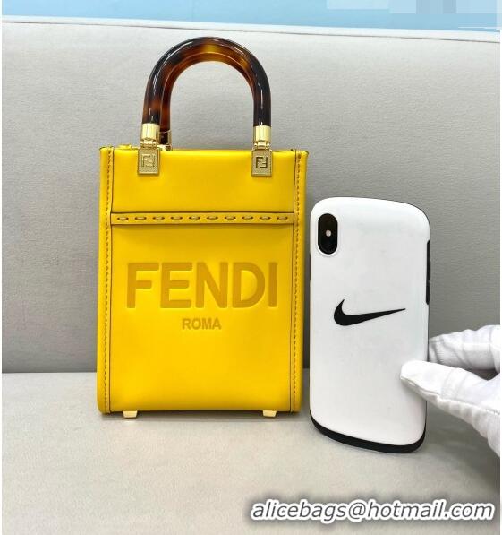 Best Price Fendi Sunshine Leather Mini Shopper Tote Bag FD0305 Yellow 2021