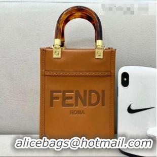 Low Price Fendi Sunshine Leather Mini Shopper Tote Bag FD0305 Brown 2021