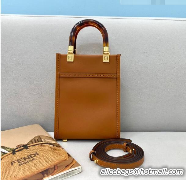 Low Price Fendi Sunshine Leather Mini Shopper Tote Bag FD0305 Brown 2021