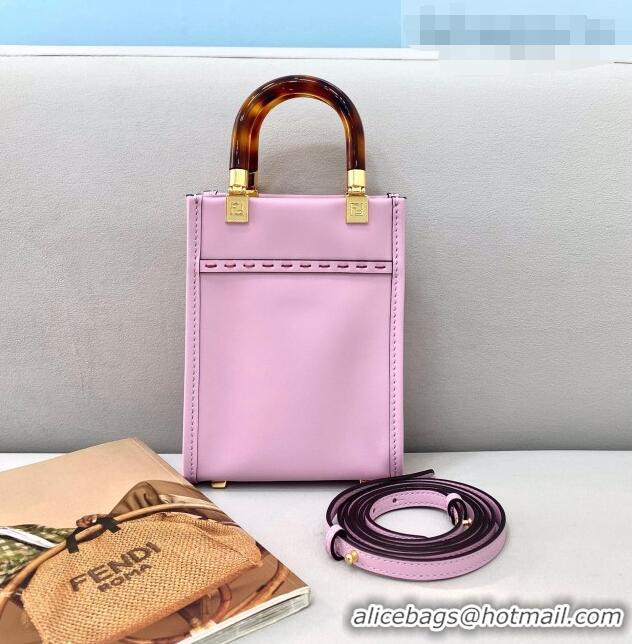 Cheapest Fendi Sunshine Leather Mini Shopper Tote Bag FD0305 Pink 2021