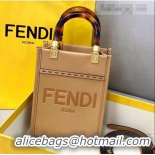 Best Price Fendi Sunshine Leather Mini Shopper Tote Bag FD0305 Apricot 2021