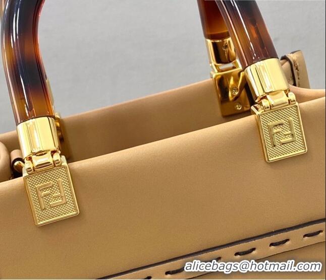 Best Price Fendi Sunshine Leather Mini Shopper Tote Bag FD0305 Apricot 2021