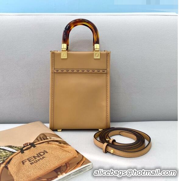 Best Price Fendi Sunshine Leather Mini Shopper Tote Bag FD0305 Apricot 2021