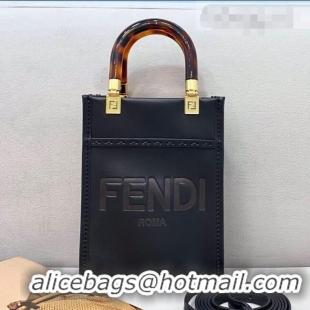 New Design Fendi Sunshine Leather Mini Shopper Tote Bag FD0305 Black 2021