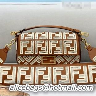 Buy Grade Fendi Baguette Medium Bag with FF embroidery FD0312 Brown 2021