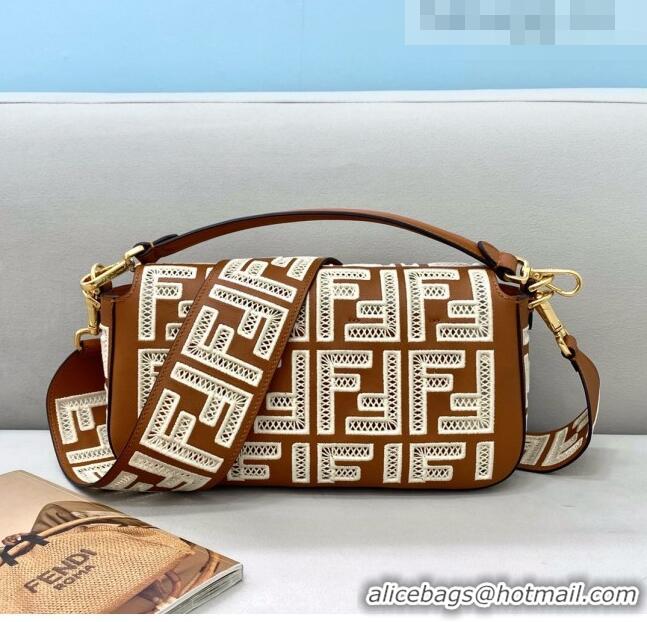 Buy Grade Fendi Baguette Medium Bag with FF embroidery FD0312 Brown 2021