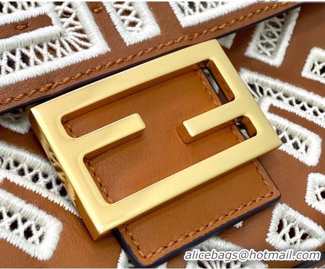 Buy Grade Fendi Baguette Medium Bag with FF embroidery FD0312 Brown 2021