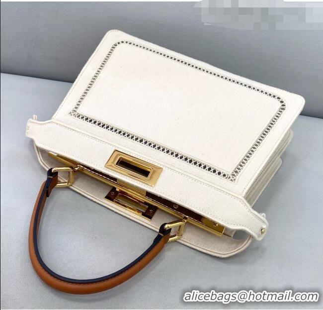 Top Design Fendi Peekaboo ISeeU Medium Bag in Embroidered FD0314 White Canvas 2021