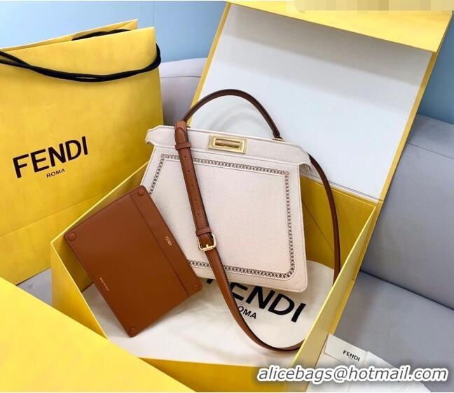 Top Design Fendi Peekaboo ISeeU Medium Bag in Embroidered FD0314 White Canvas 2021