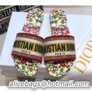 Low Price Dior Dway Flat Slide Sandals in Yellow Embroidered Cotton 050807