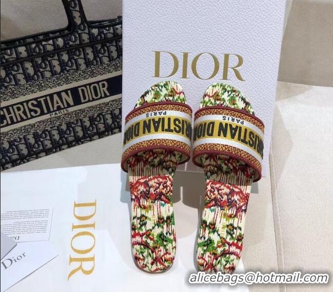 Low Price Dior Dway Flat Slide Sandals in Yellow Embroidered Cotton 050807