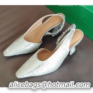 Super Quality Bottega Veneta Almond Metallic Slingback Pumps 050809 Silver 2021