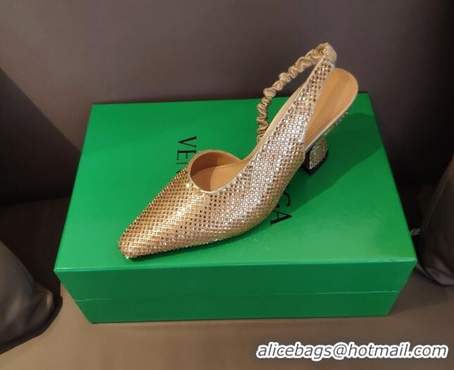 Best Luxury Bottega Veneta Almond Metallic Slingback Pumps 050809 Gold 2021